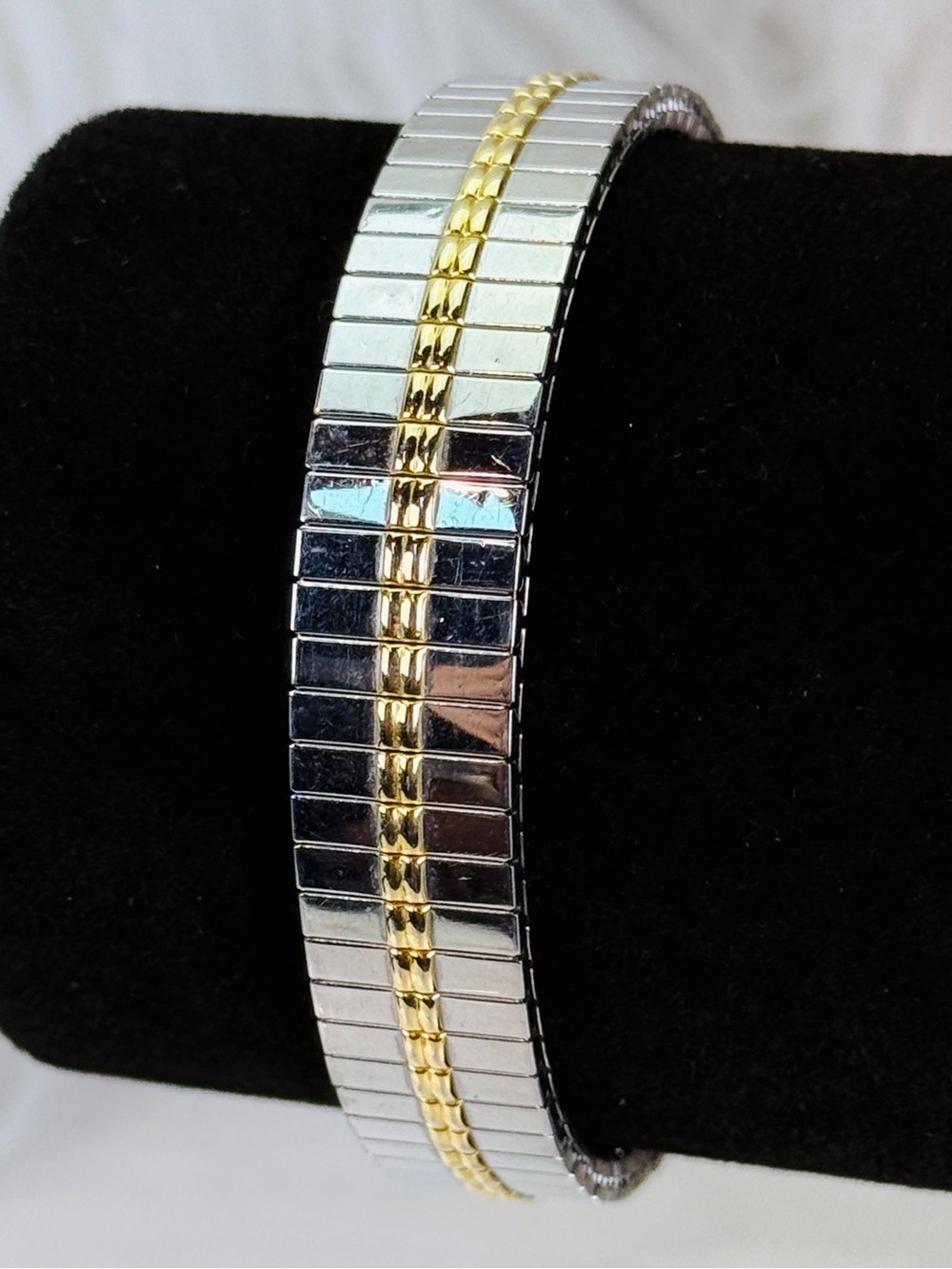 Two Toned Silverton and Goldtone Stretch Bracelet